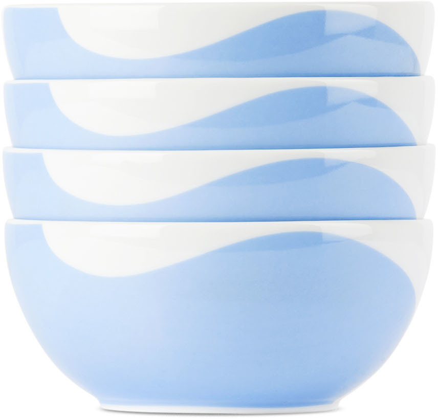 Misette White & Blue Colourblock Cereal Bowls Set, 4 Pcs
