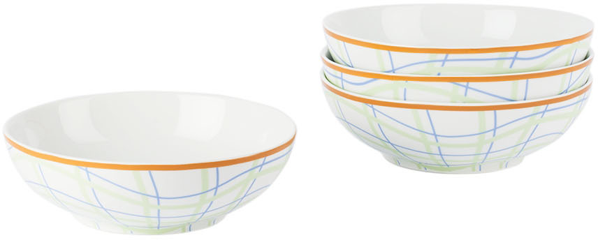 Misette White Grid Cereal Bowl Set, 4 Pcs In Grid