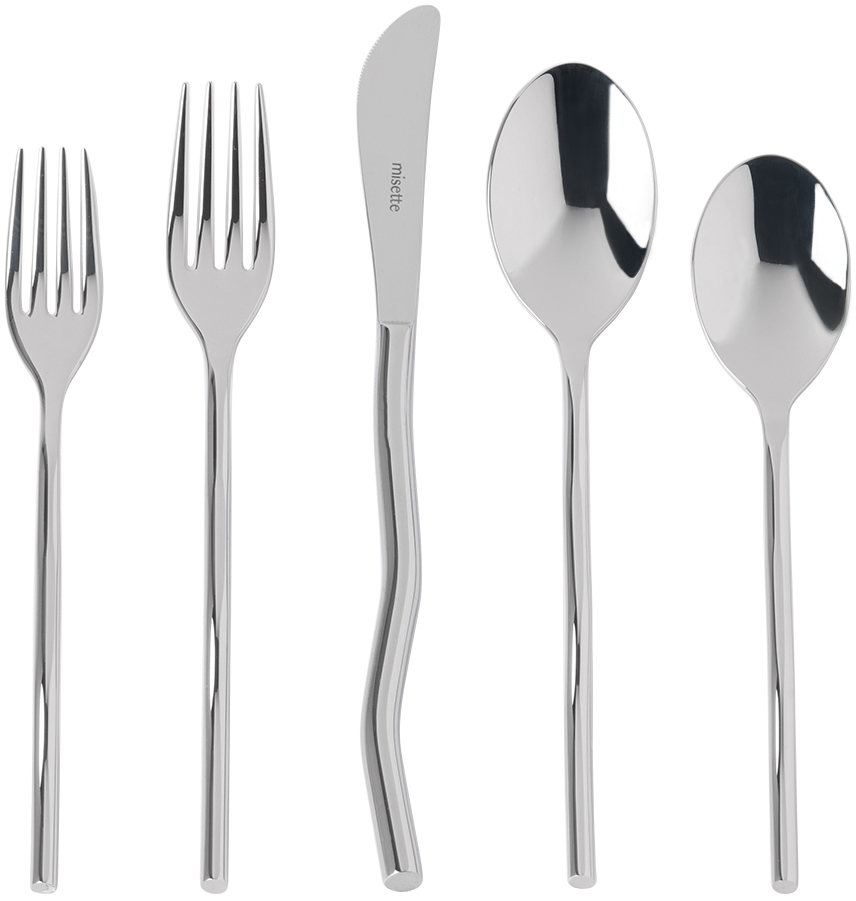 Misette Silver Squiggle Flatware Set, 5 Pcs In Shiny Silver