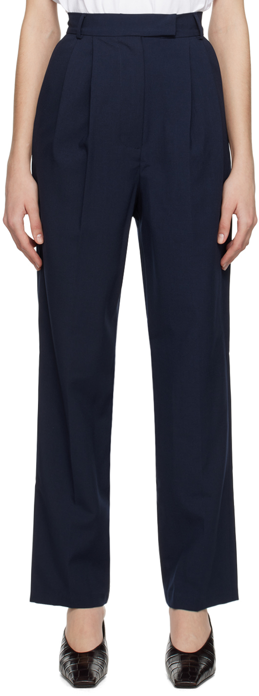 The Frankie Shop Navy Bea Trousers In Blue