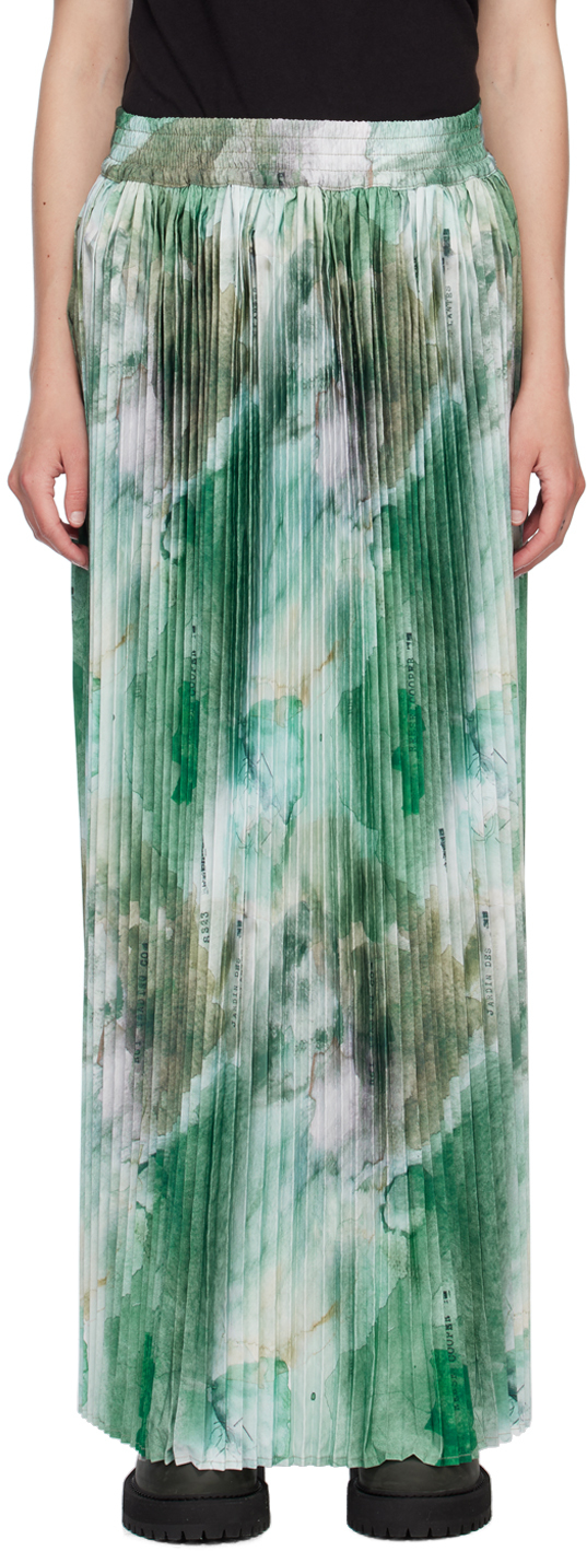 Reese Cooper Green Pleated Maxi Skirt In Watercolour Camo