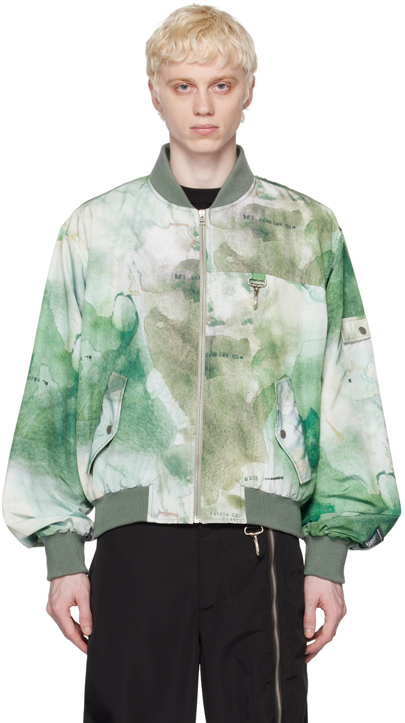 Reese Cooper Green 'field Research Division' Bomber Jacket In Watercolour Camo