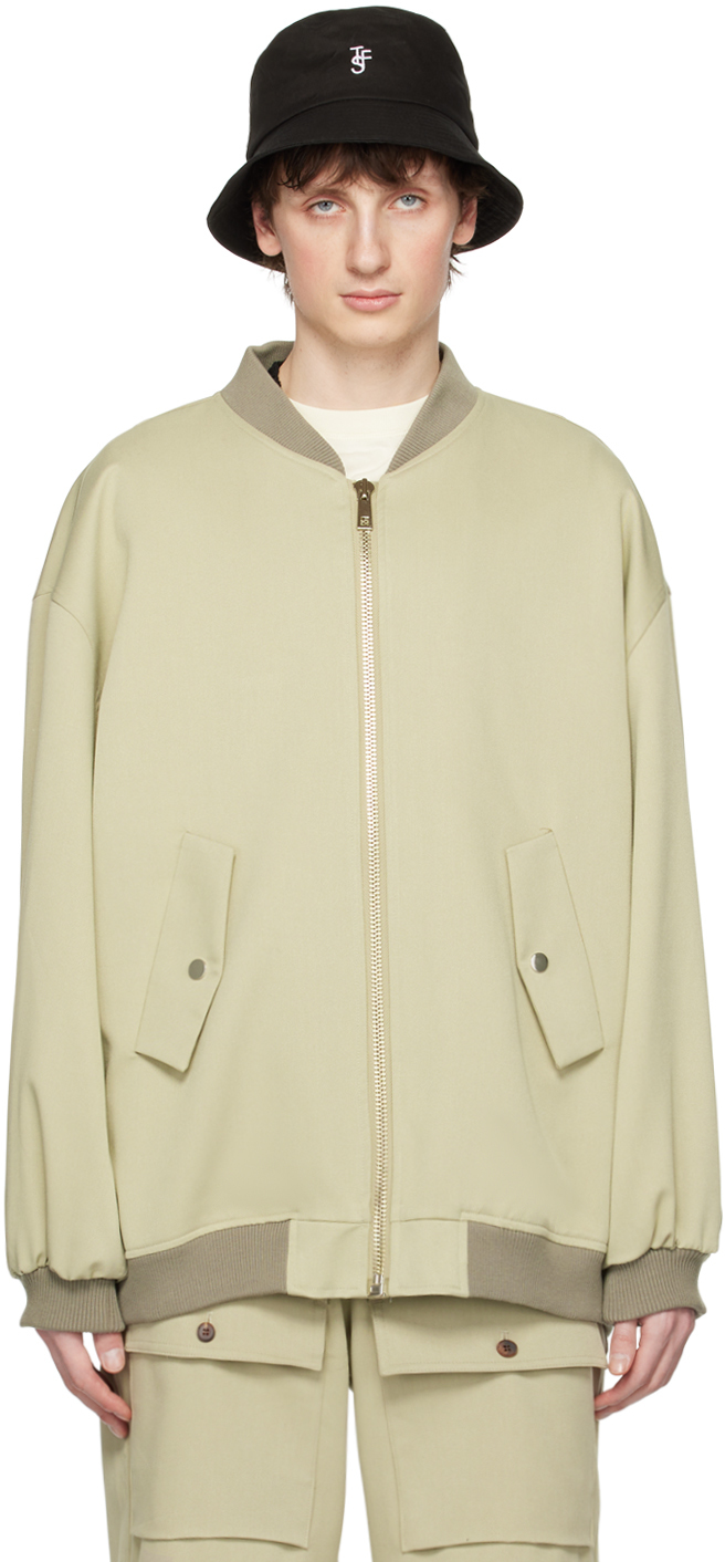 The Frankie Shop Green Evans Bomber In Neutral