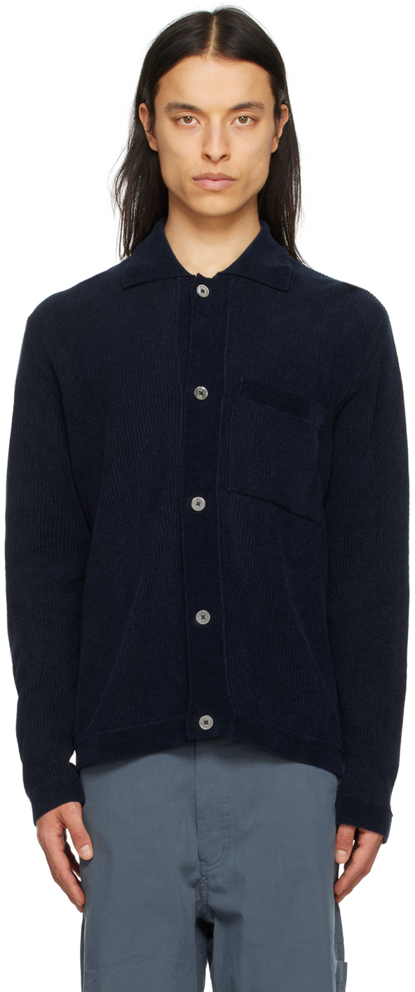 Norse Projects Pointed-collar Ribbed Cardigan In Blue