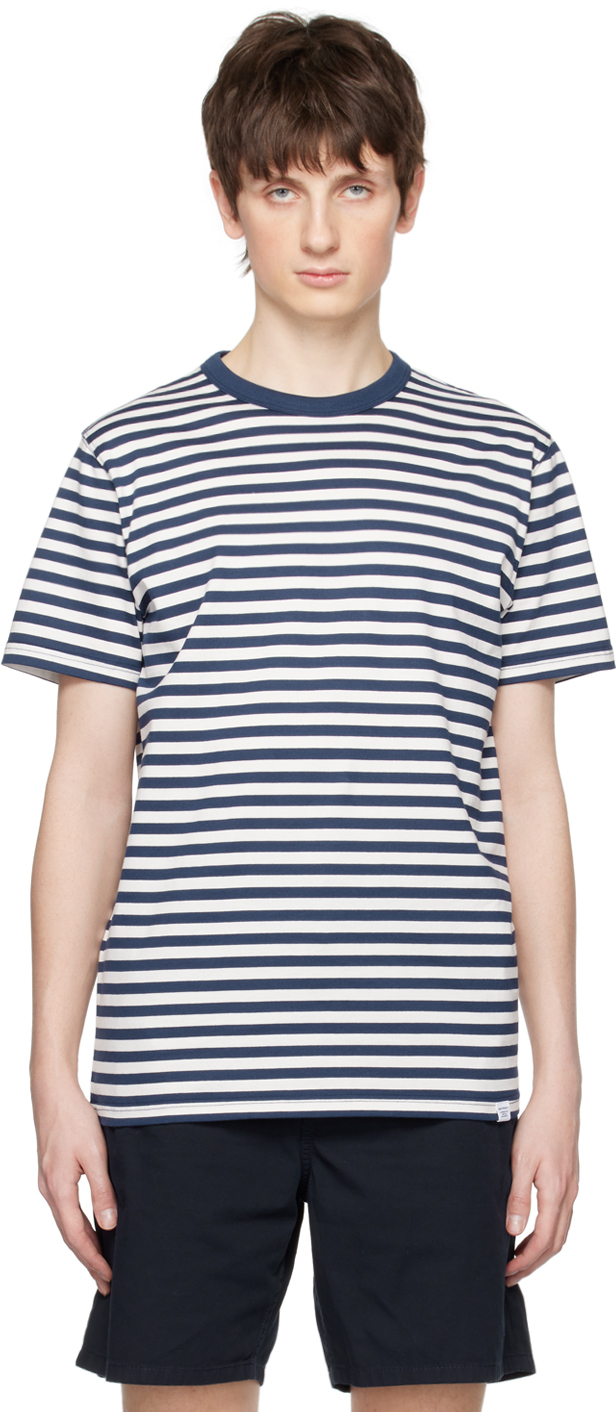 Norse Projects Navy & White Niels T-shirt In Dark Navy