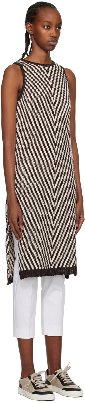 Shop Max Mara Brown & White Eiffel Midi Dress In 001 Dark Brown