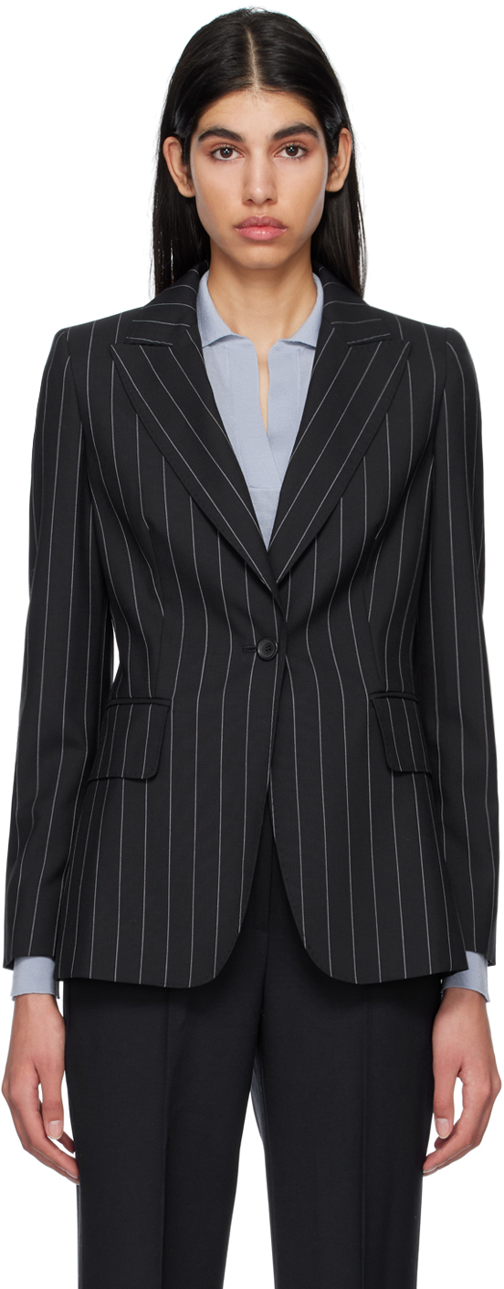 Max Mara Galosce Striped Wool Jacket In Black