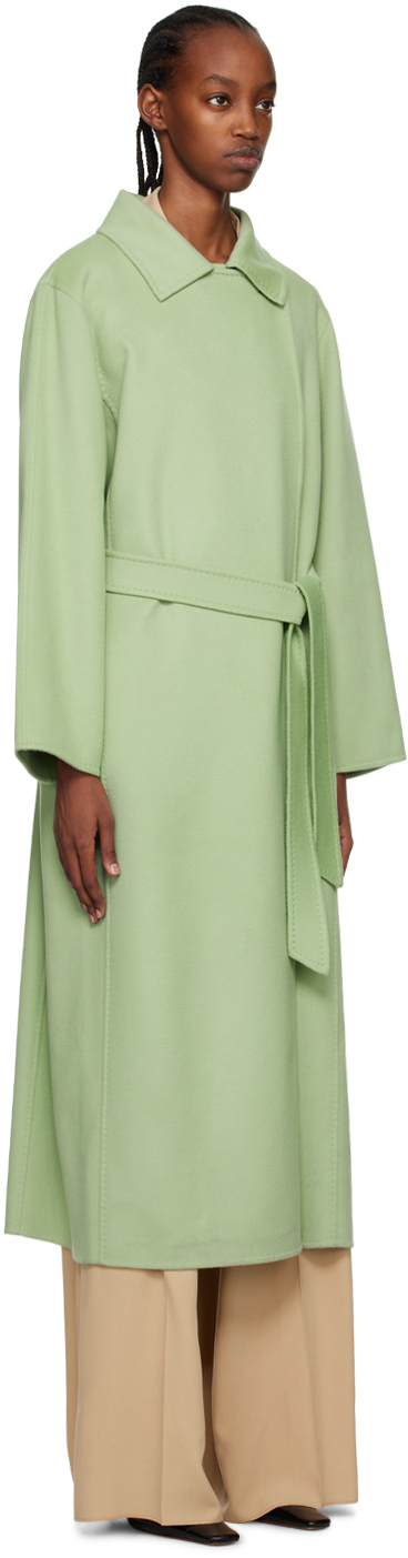 Max Mara Light Green Hans Long Coat With Belt In Wool Blend Woman In 004 Green