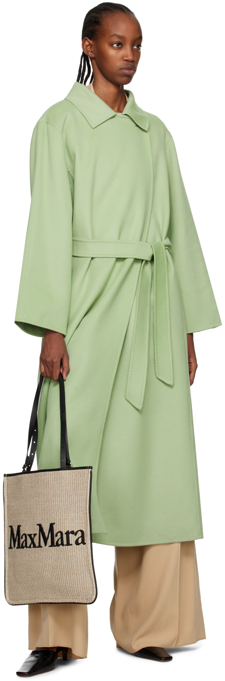 Max Mara Light Green Hans Long Coat With Belt In Wool Blend Woman In 004 Green