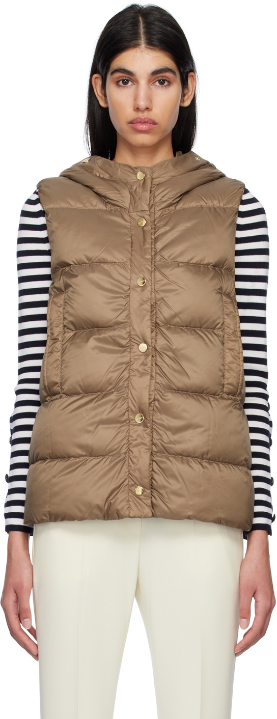 Max Mara Jsoft Hooded Quilted Shell Down Vest In Cammello