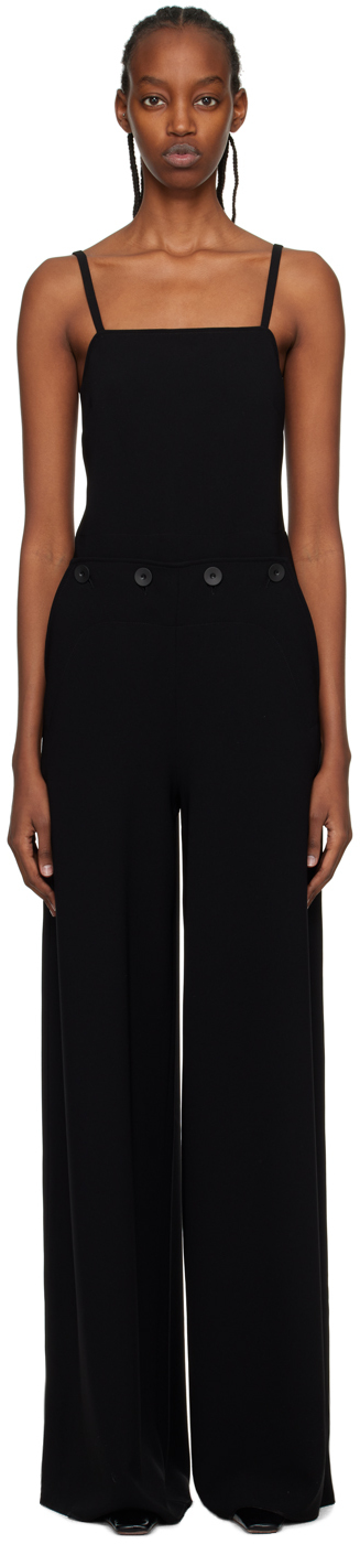 Max Mara Tabarin Button-embellished Open-back Cady Jumpsuit In Nero