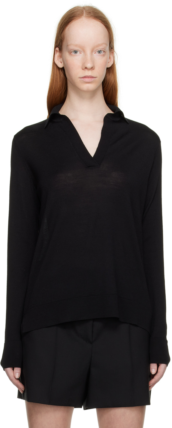 Max Mara Infante Wool Knit Polo Sweater In Black