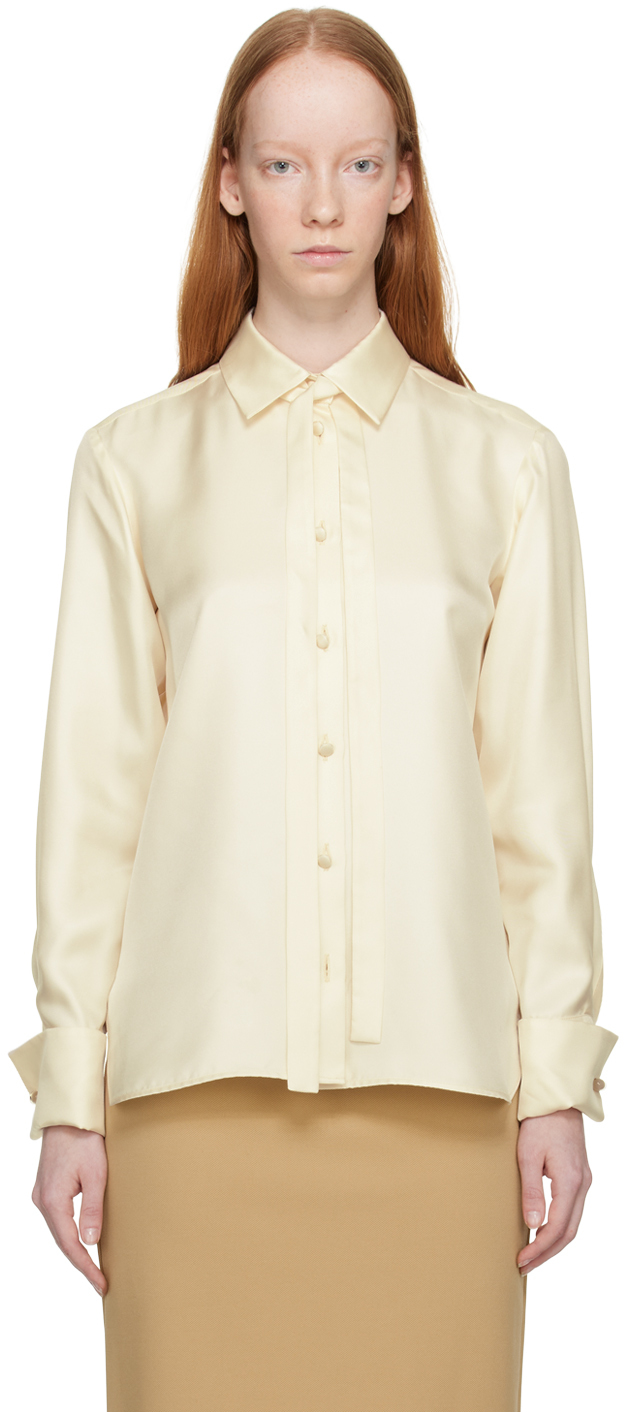 Max Mara Toano French-cuff Neck-tie Silk Blouse In White | ModeSens