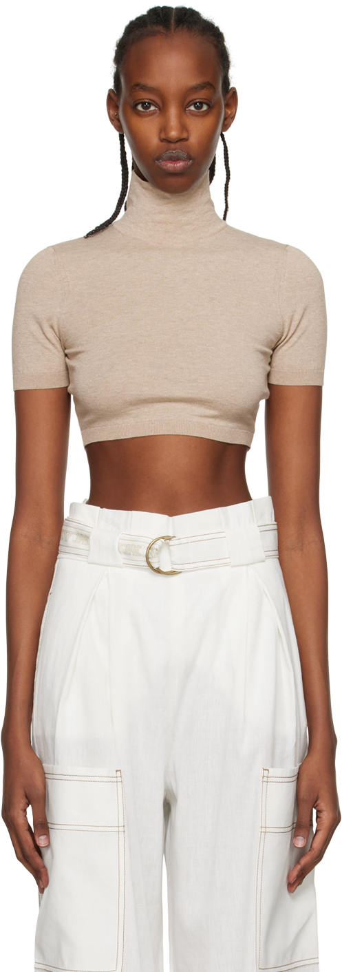 Max Mara Aire Turtleneck Cropped Top In Beige