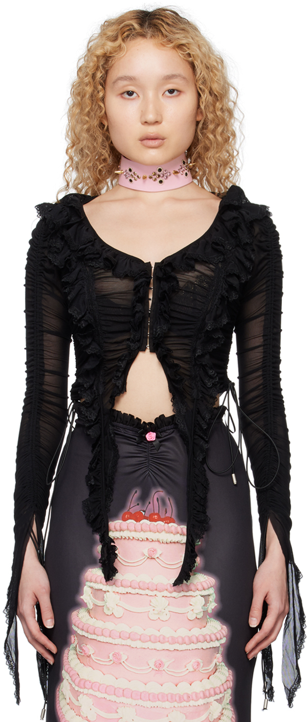 Black Lace Trim Blouse