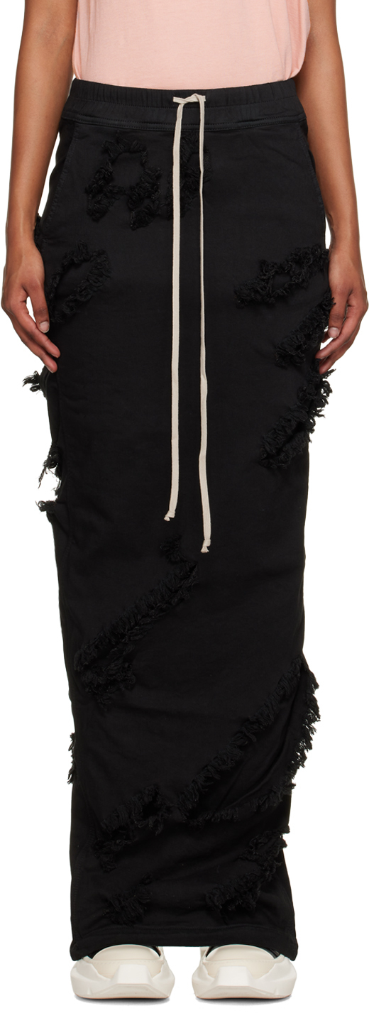 Rick Owens Drkshdw Drawstring Frayed Skirt In Black