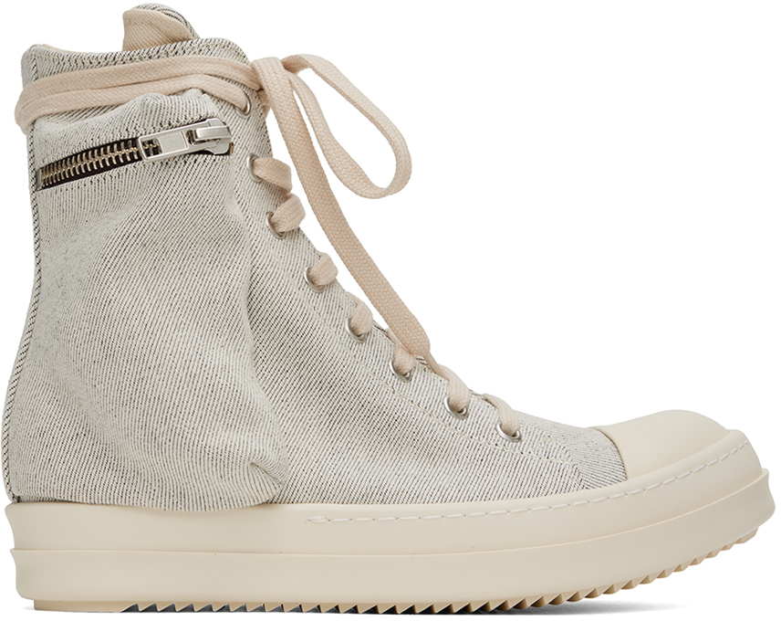 Rick Owens Drkshdw White Lace-up Denim Sneakers In 5111 Melange