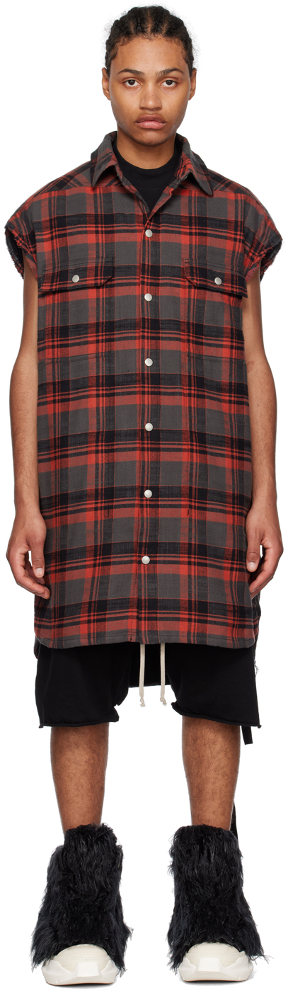 Rick Owens Drkshdw Jumbo Checked Cotton Overshirt In Red