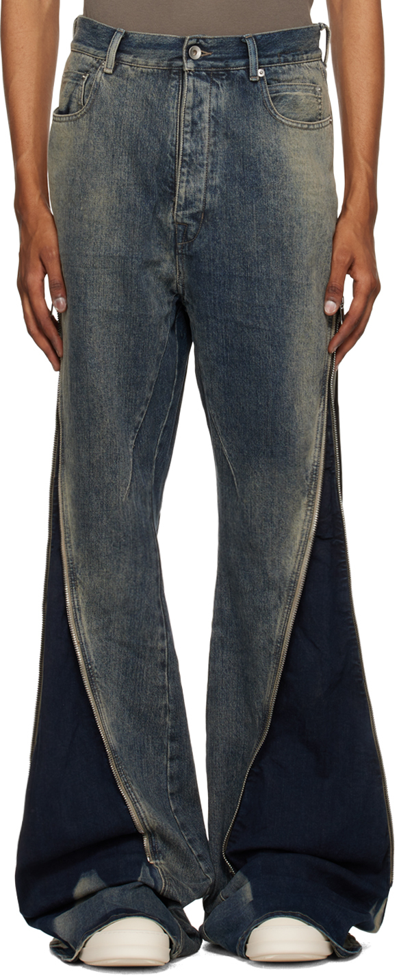 Rick Owens DRKSHDW: Blue & Off-White Bolan Banana Jeans | SSENSE