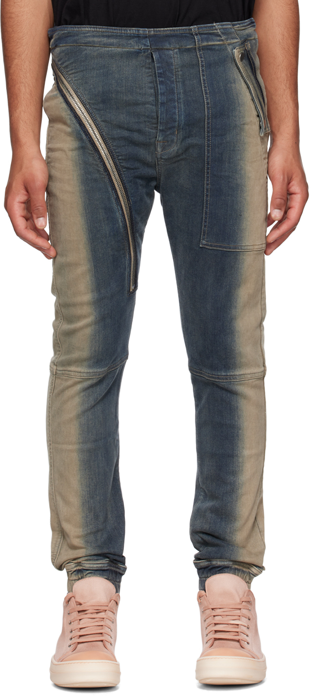 Rick Owens Drkshdw Gray & Beige Aircut Jeans In 38d Mineral Pearl De