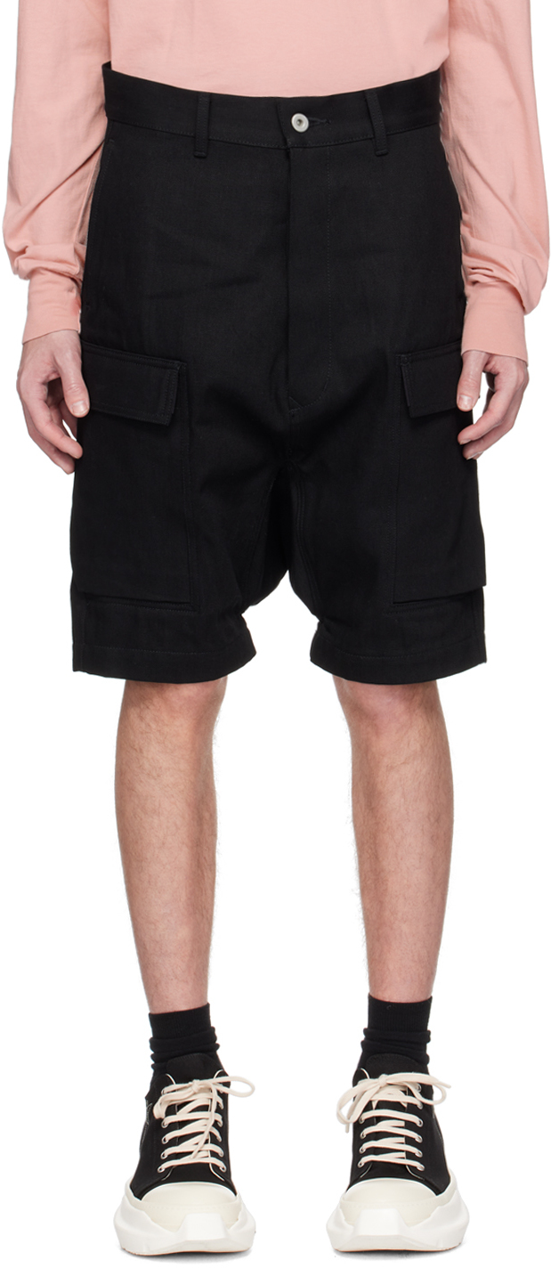 Rick Owens Drkshdw Japanese Drop-crotch Denim Shorts In Black