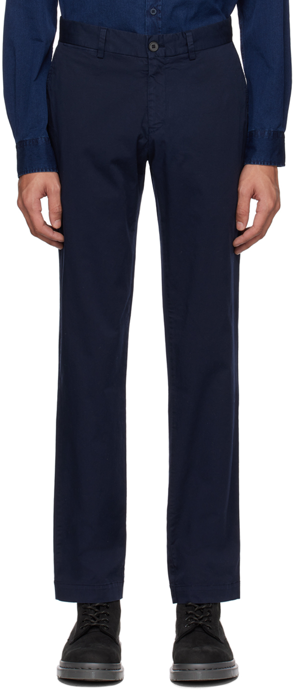 Shop Sunspel Navy Straight-leg Trousers