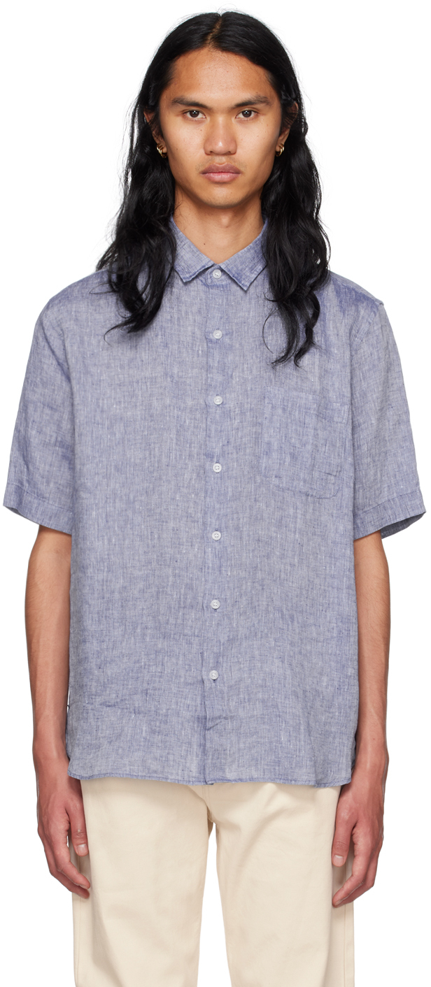 Sunspel Blue Spread Collar Shirt In Bluestone2 Melange