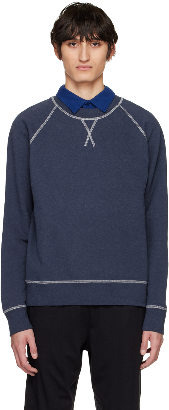 Shop Sunspel Navy Crewneck Sweatshirt In Buag5 Navy Melange5