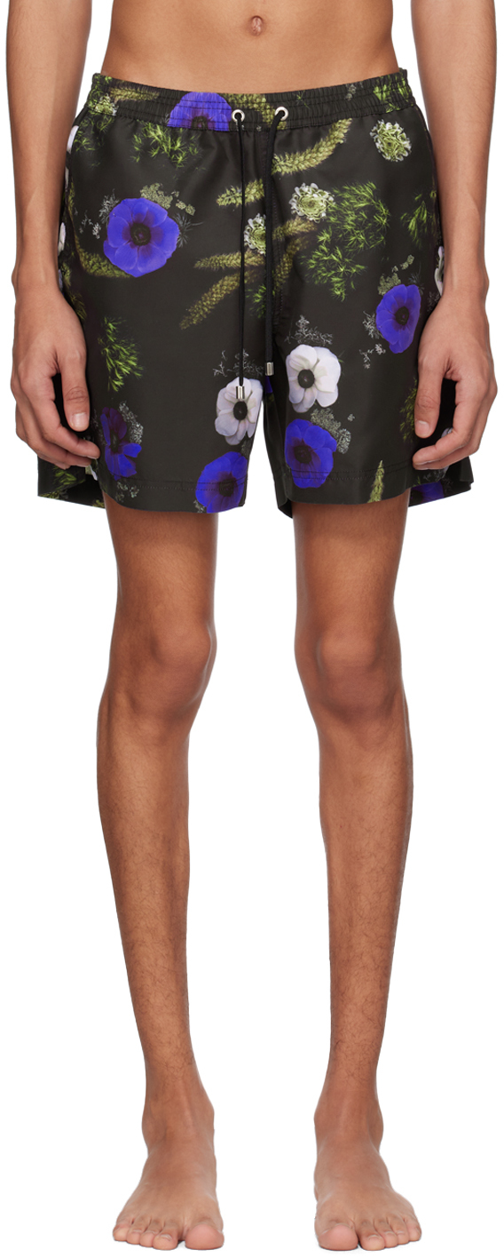 Sunspel: Black Floral Swim Shorts | SSENSE UK