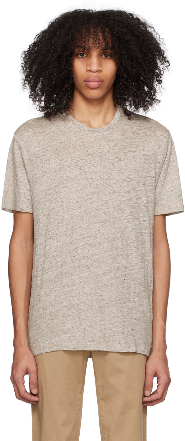 Sunspel Beige Crewneck T-shirt In Oatmeal Melange
