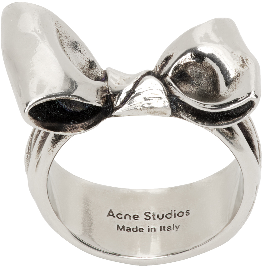 Acne Studios Bow Ring In Antique Silver | ModeSens