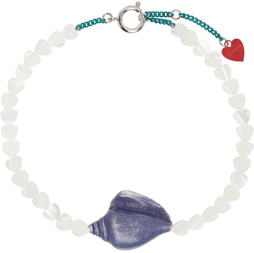 White & Blue Heart Pearl Necklace