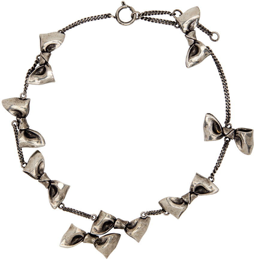 Acne Studios Silver Karen Kilimnik Edition Multi Bow Necklace In Antique Silver