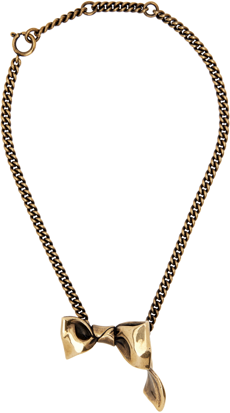 Acne Studios Gold Karen Kilimnik Edition Bow Necklace In Antique Gold
