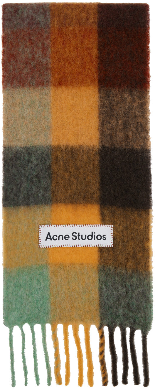 Acne Studios Multicolor Check Scarf In Chestnut Brown/yello