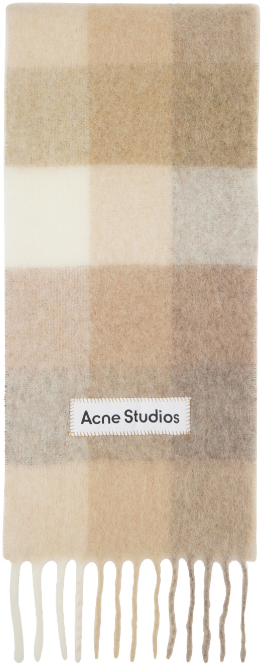Acne Studios White & Beige Check Scarf