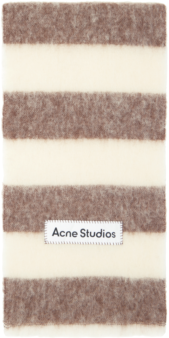 Shop Acne Studios Brown & White Stripe Scarf In Brown/white
