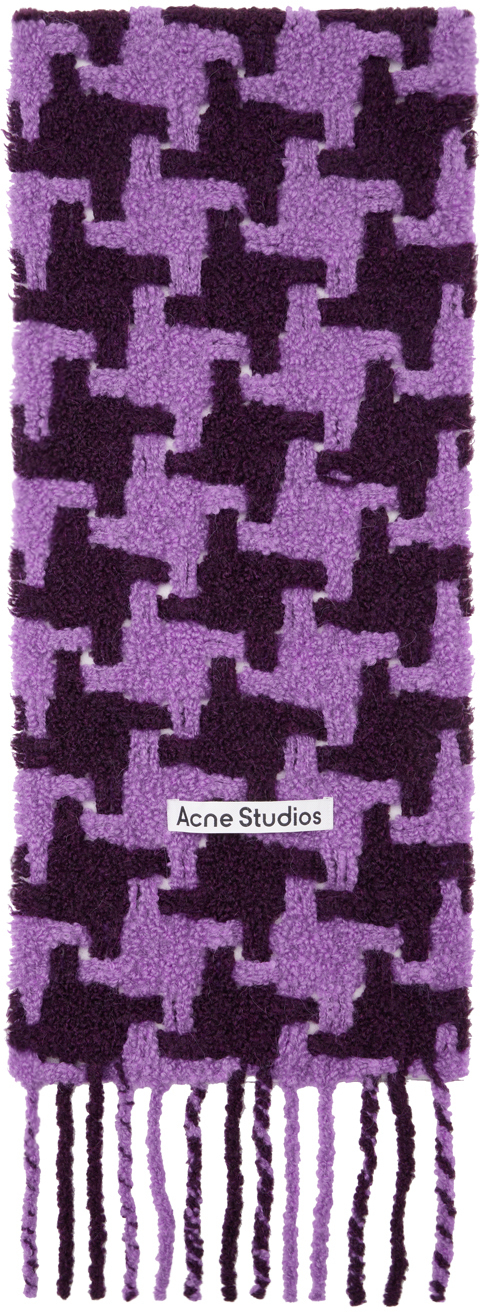 Shop Acne Studios Purple & Burgundy Houndstooth Scarf In Lilac/burgundy