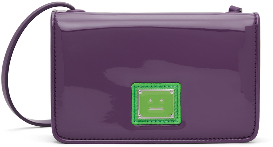 Acne Studios Logo Face-patch Leather Crossbody Bag In Purple Green