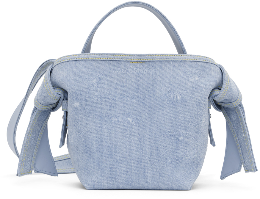 Acne Studios Mini Musubi Destroyed Denim Top Handle Bag In Light Blue