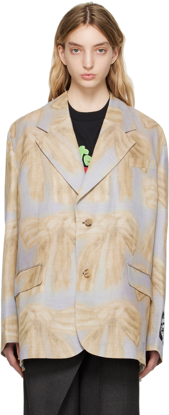 Acne Studios Blue & Beige Printed Blazer In Light Blue/beige | ModeSens