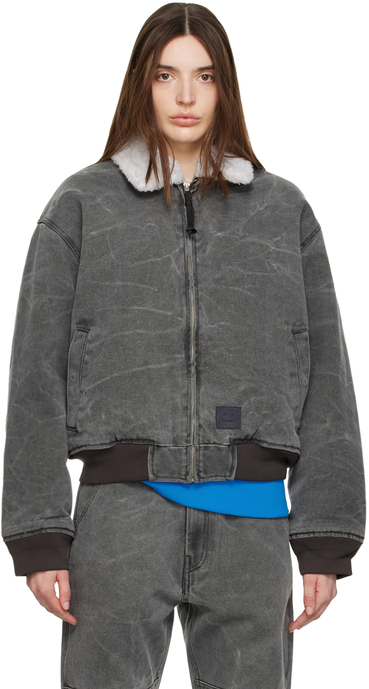 Acne Studios Gray Zip Bomber Jacket In Carbon Grey ModeSens