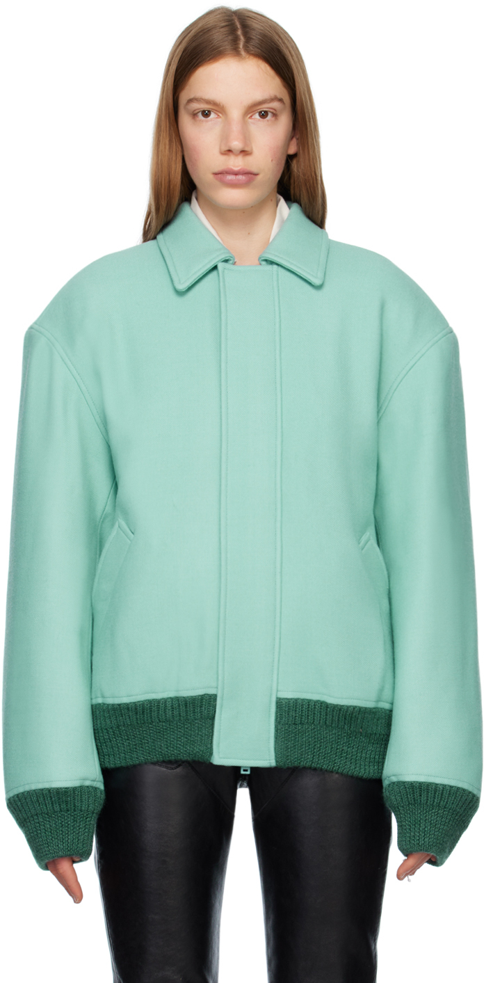 Acne Studios Blue Embroidered Bomber Jacket In Pale Jade