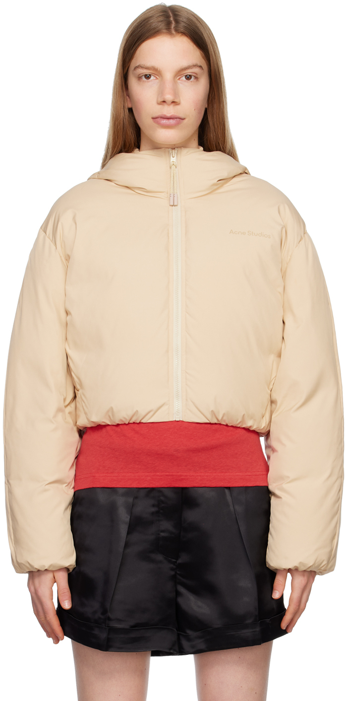 Acne Studios Cropped Hooded Puffer Jacket In Sand Beige | ModeSens