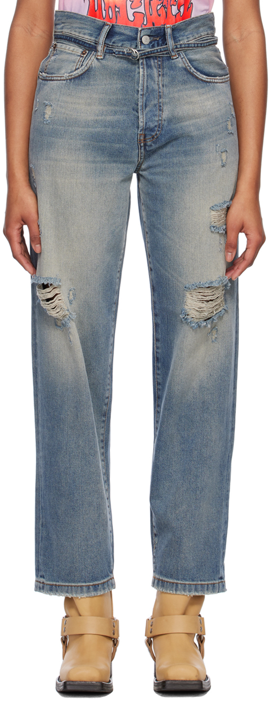 Acne Studios Blue Distressed Jeans In Mid Blue