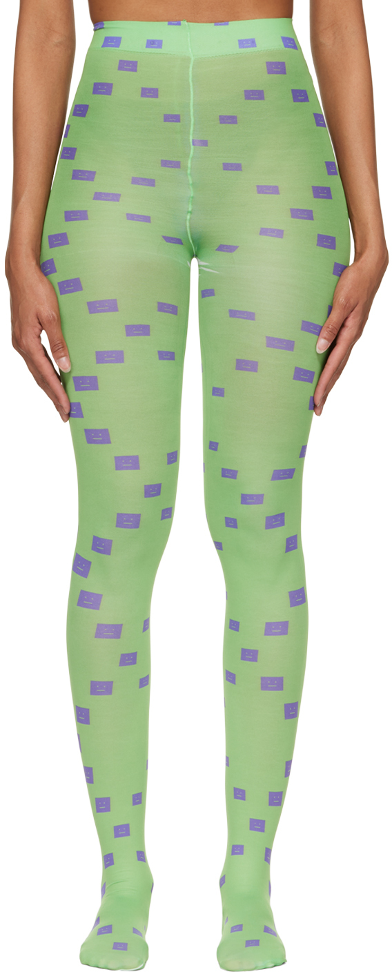 Acne Studios Face Patch Tights In Green