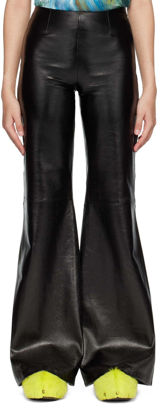Acne Studios Black Flared Leather Trousers