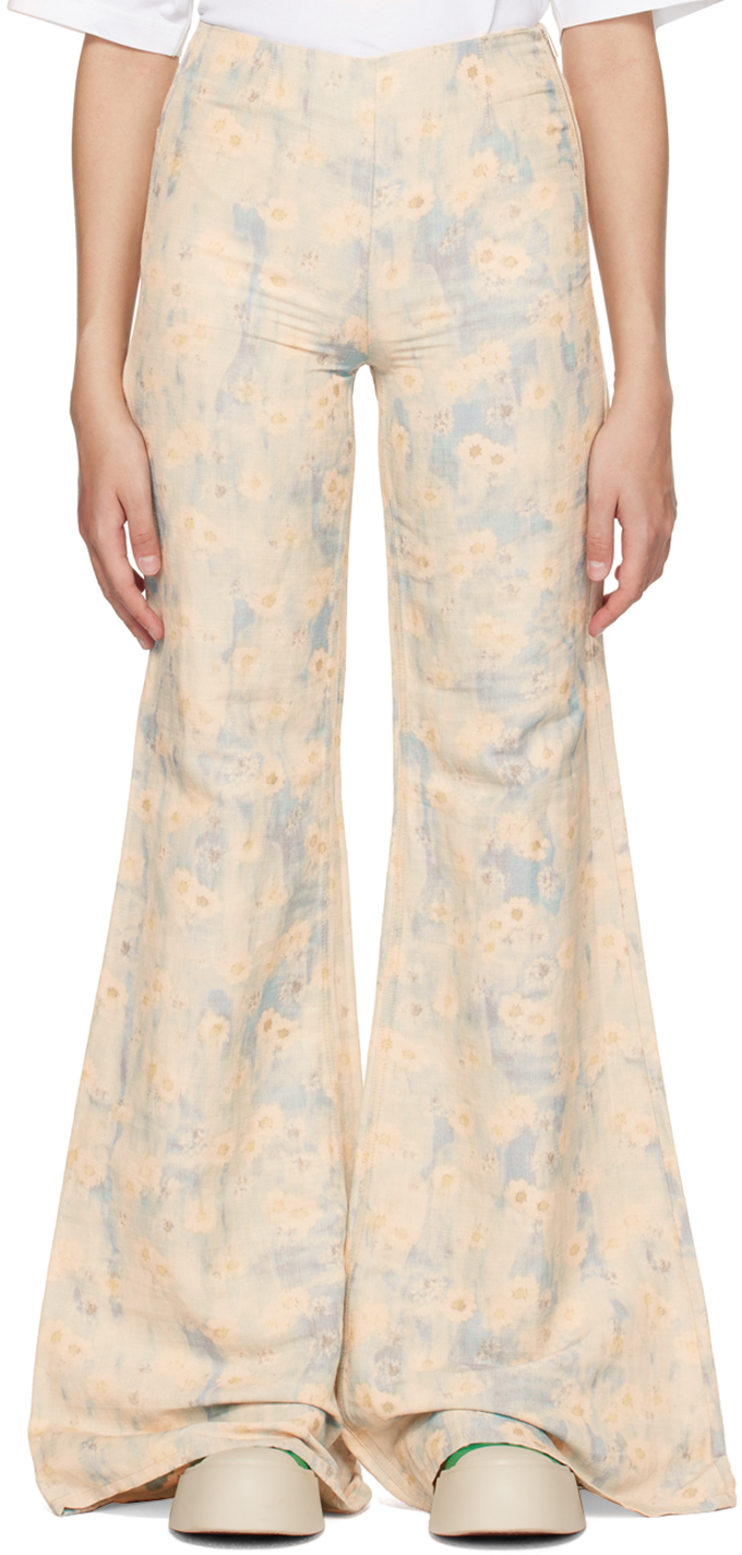 Acne Studios Yellow & Blue Printed Trousers In Light Blue