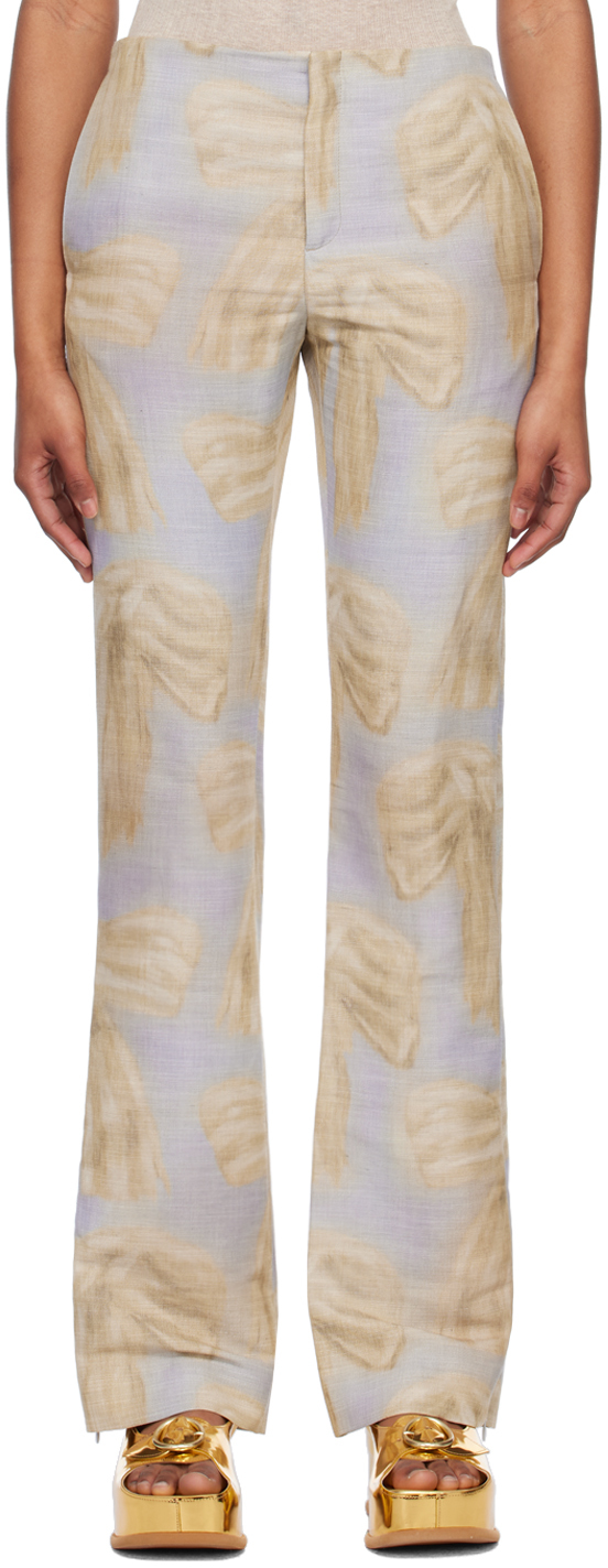 Acne Studios Grey & Beige Printed Trousers In Light Blue/beige