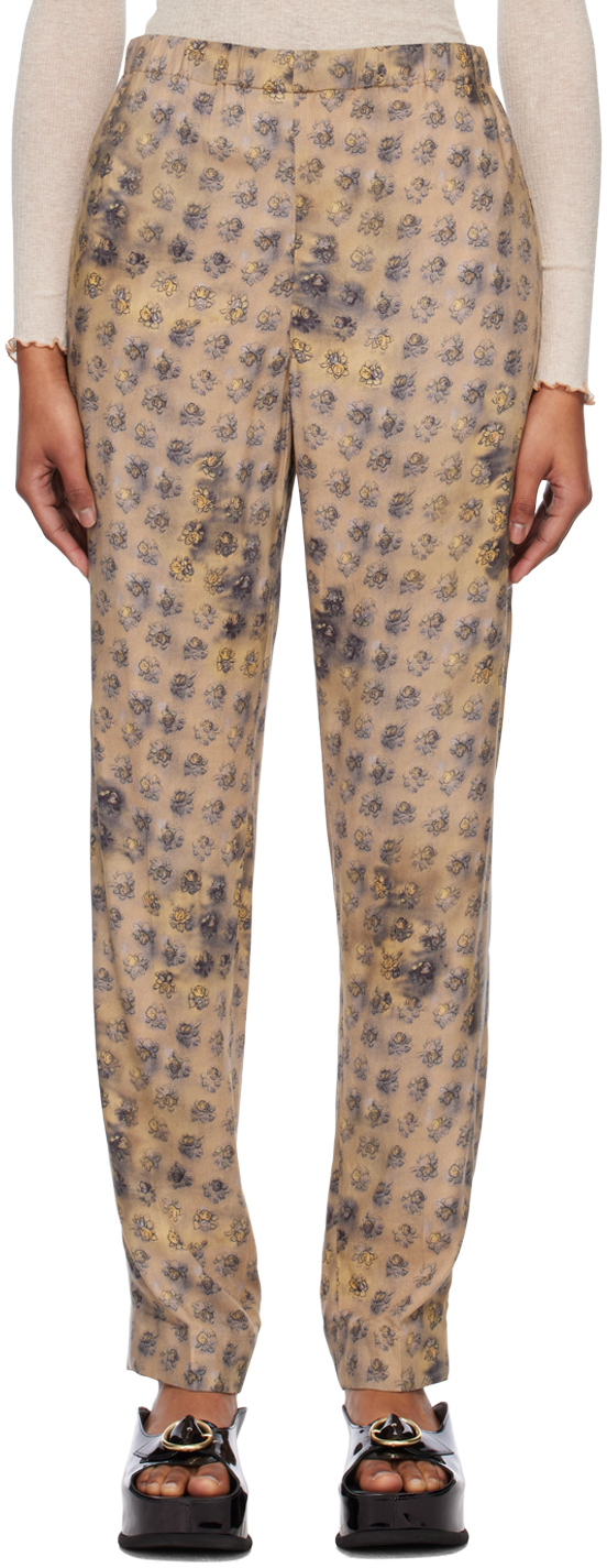 Acne Studios Beige Floral Trousers In Sand Beige/yellow